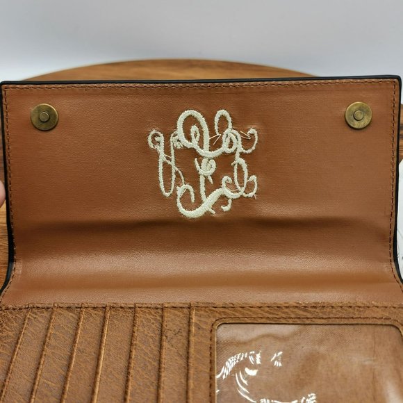 Marleylilly Wallet Brown Faux Leather TriFold Monogrammed AFP Snap Closure New - Picture 5 of 9